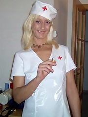 Mature Azucena blonde posing in her nurse uniform and taking good care of her patients cock